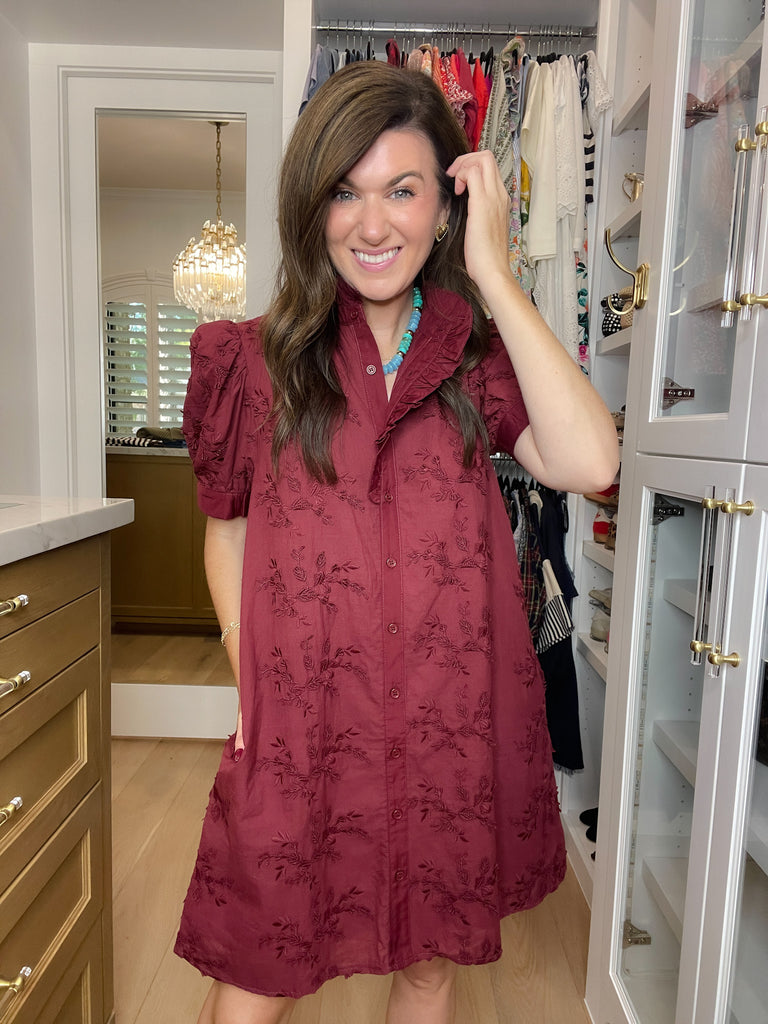 Fresh Take Floral Lace Dress in Burgundy