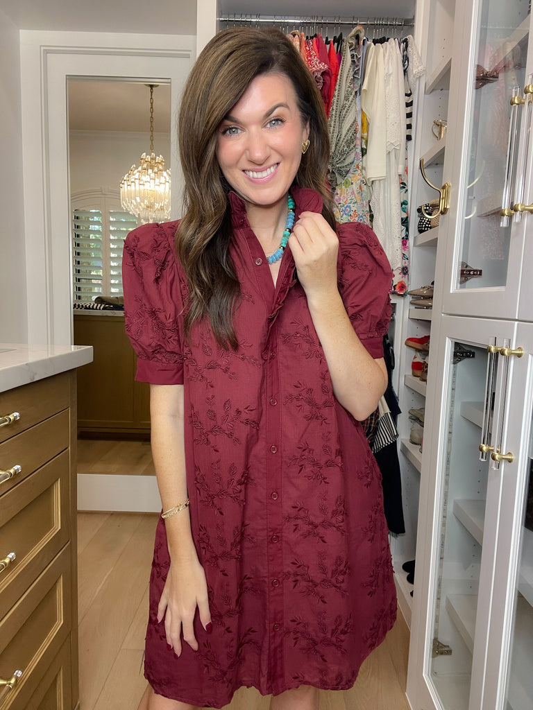 Fresh Take Floral Lace Dress in Burgundy