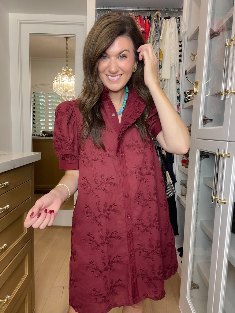 Fresh Take Floral Lace Dress in Burgundy
