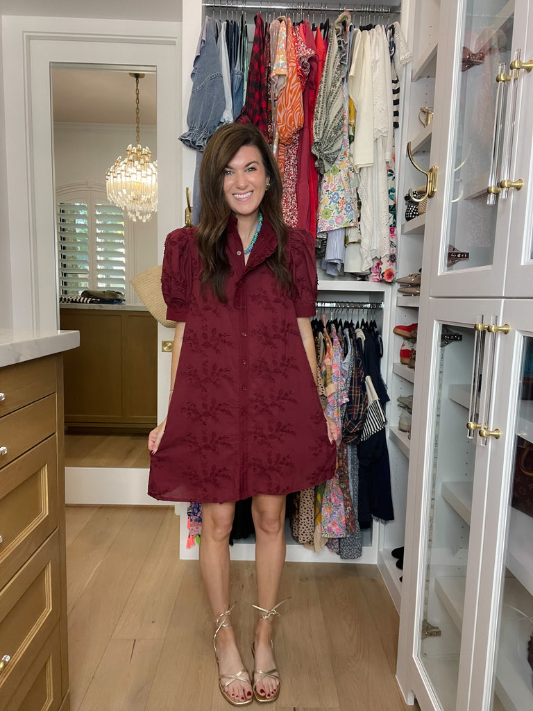 Fresh Take Floral Lace Dress in Burgundy