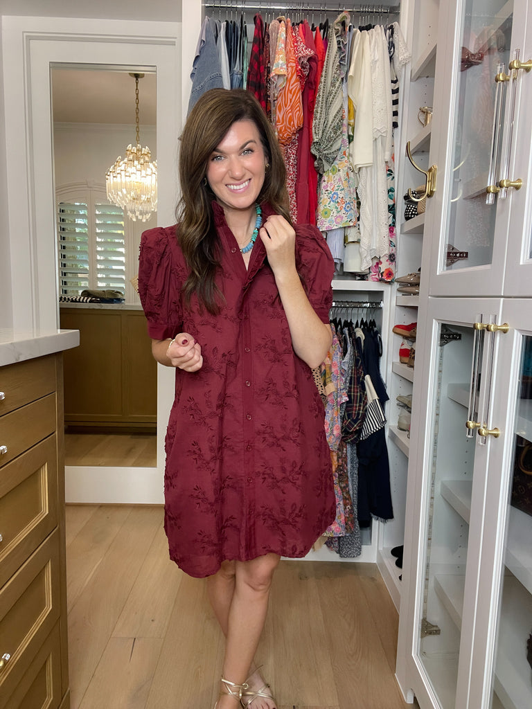 Fresh Take Floral Lace Dress in Burgundy