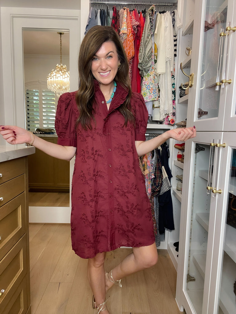 Fresh Take Floral Lace Dress in Burgundy