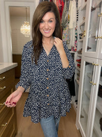 Major Charisma Tiered Spotty Dot Top in Navy