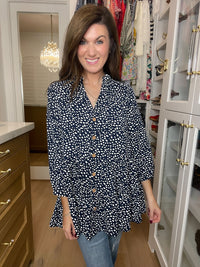 Major Charisma Tiered Spotty Dot Top in Navy