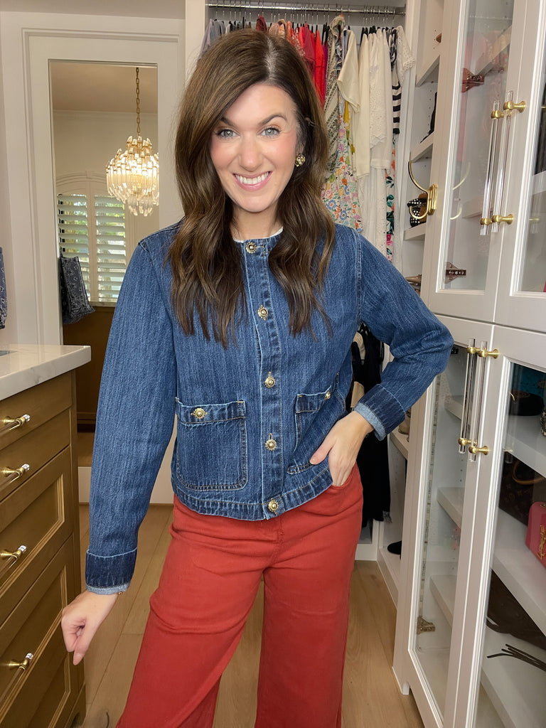 Chic in the City Gold Button Denim Jacket