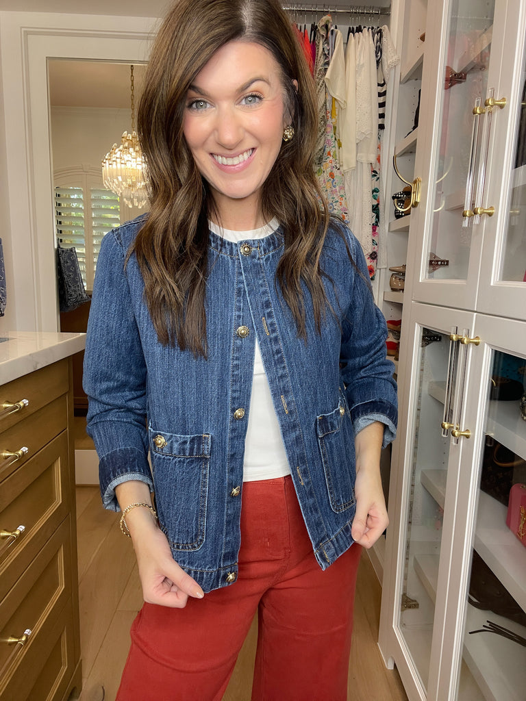 Chic in the City Gold Button Denim Jacket
