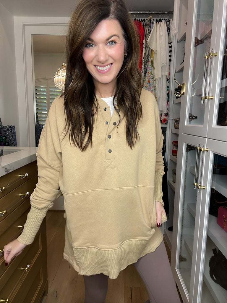 Looking Forward Hooded Pullover in Taupe