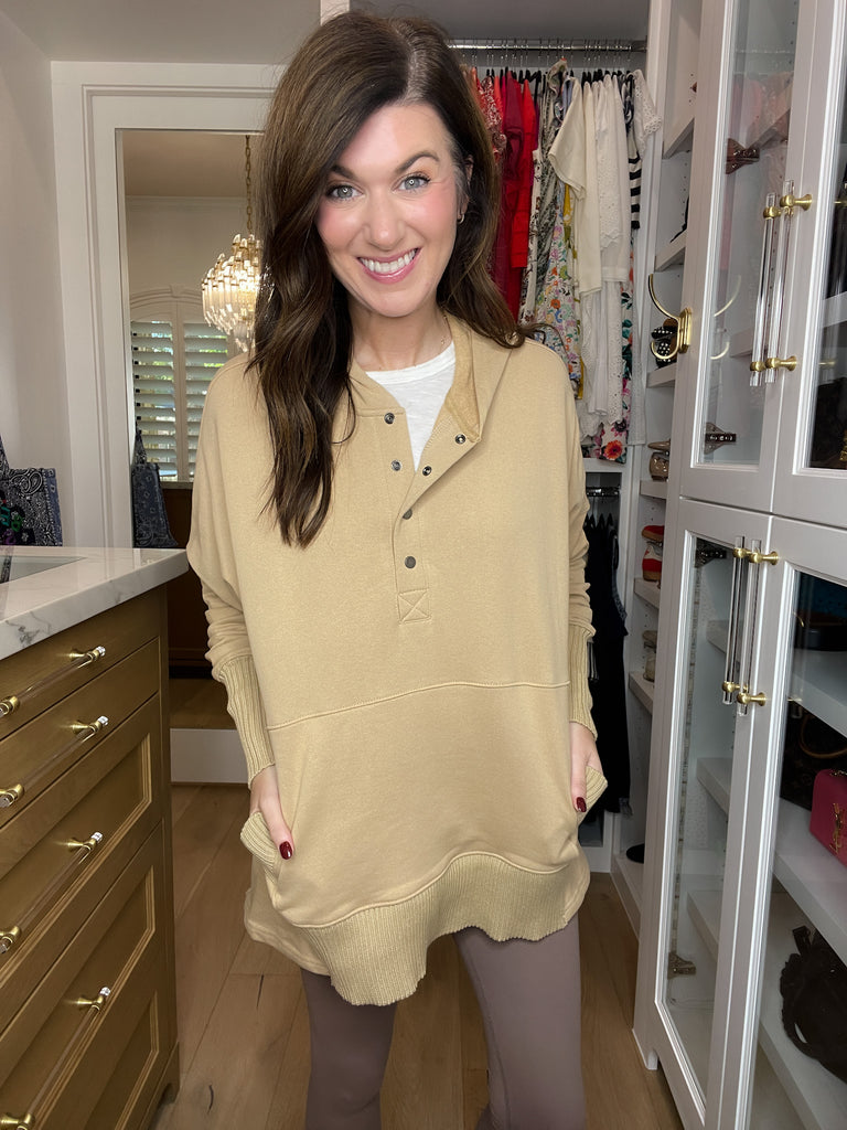 Looking Forward Hooded Pullover in Taupe