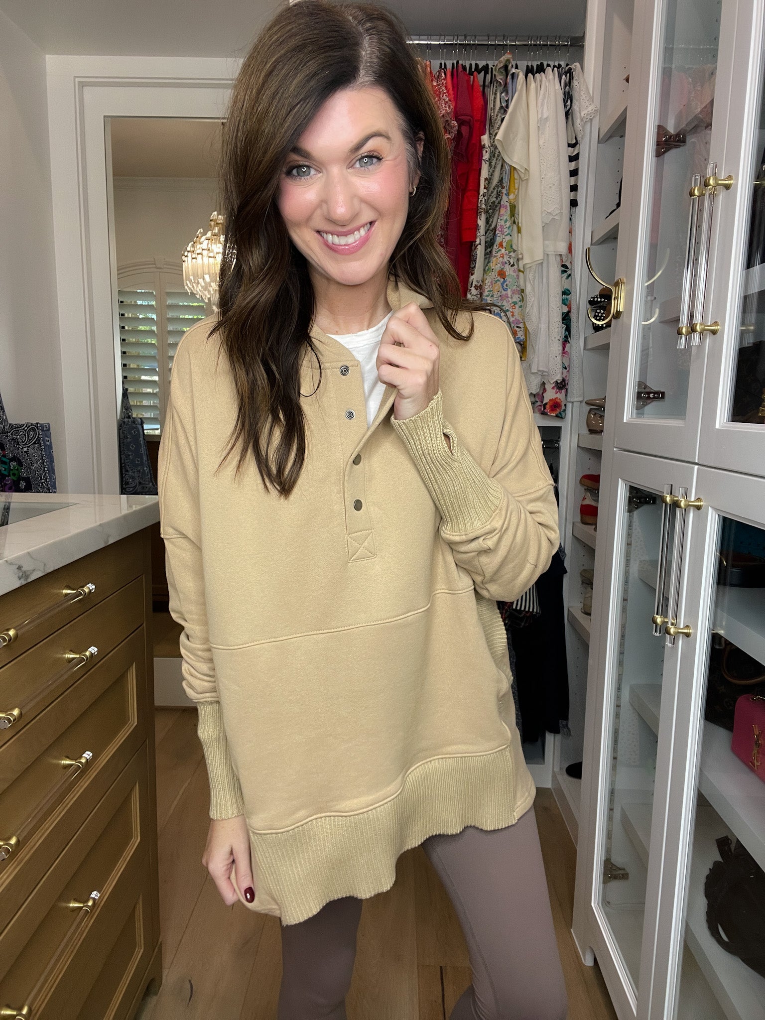 Looking Forward Hooded Pullover in Taupe