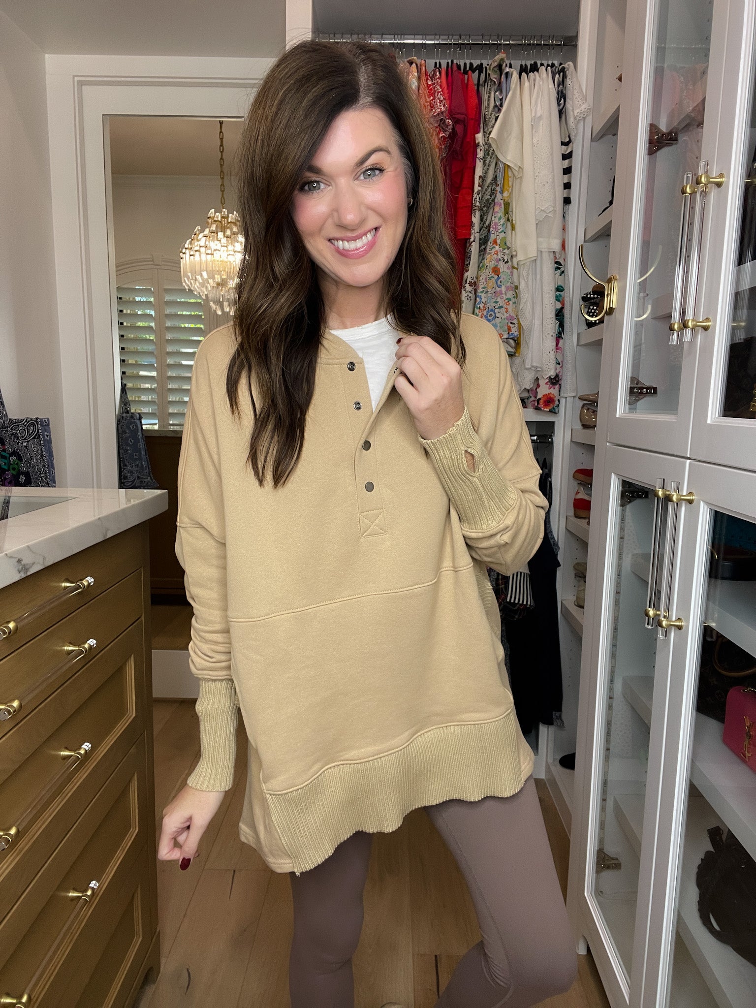 Looking Forward Hooded Pullover in Taupe