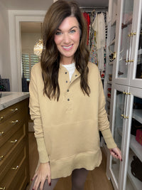 Looking Forward Hooded Pullover in Taupe