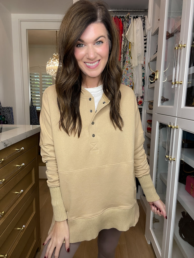 Looking Forward Hooded Pullover in Taupe