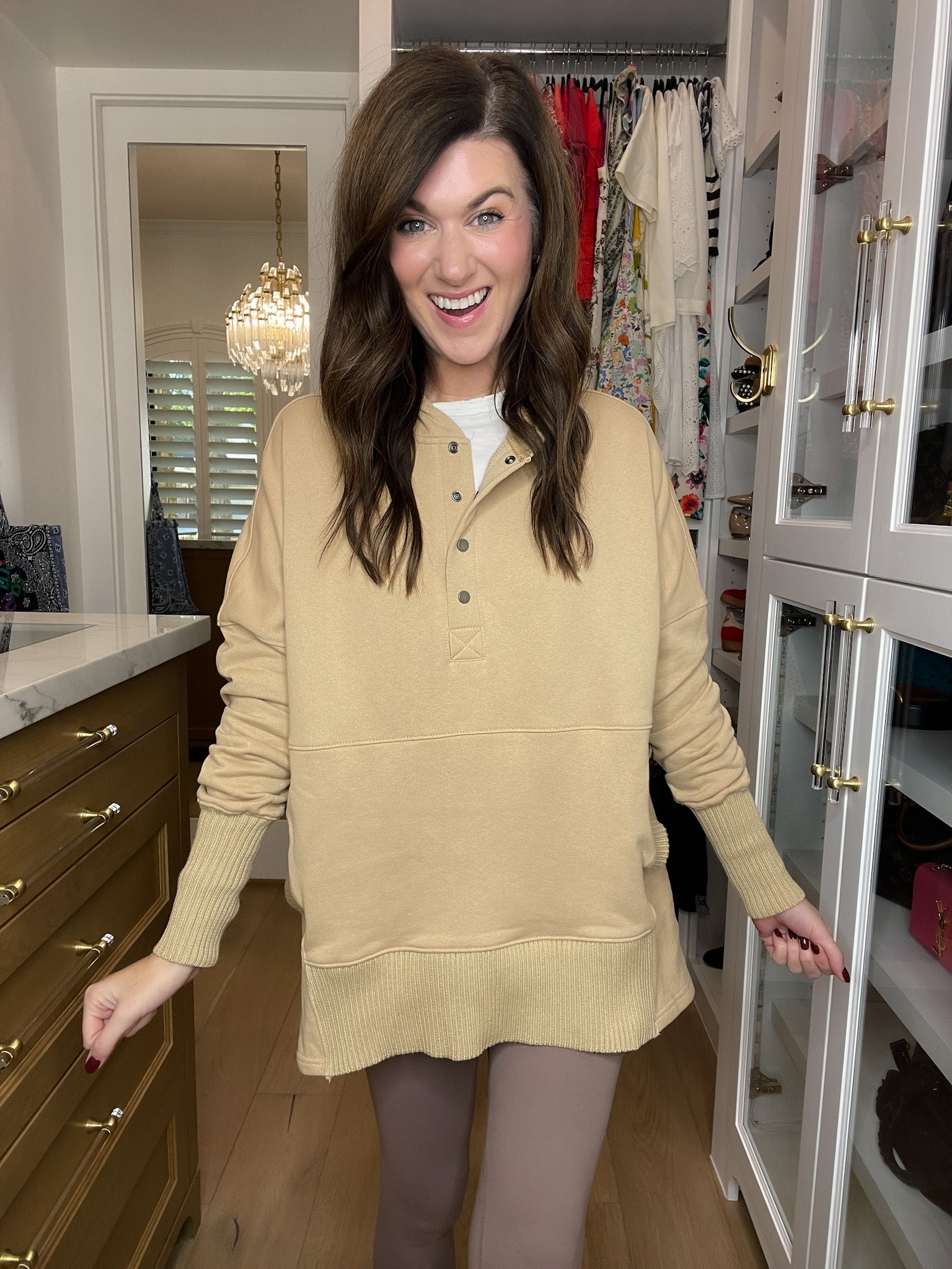 Looking Forward Hooded Pullover in Taupe