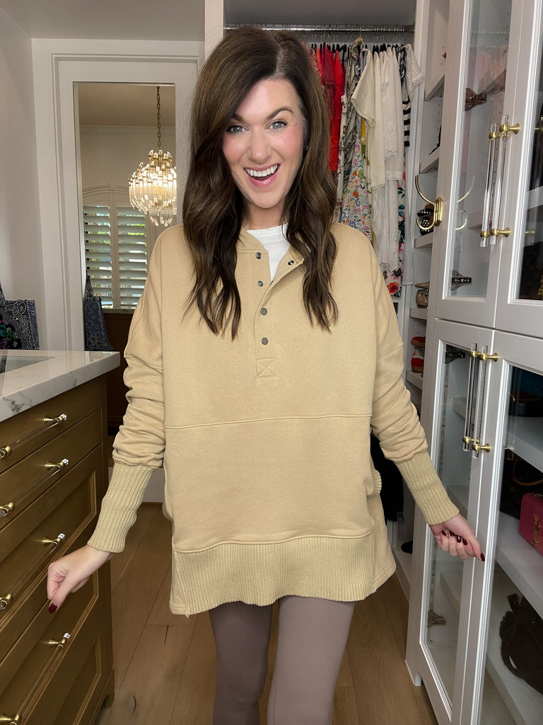 Looking Forward Hooded Pullover in Taupe