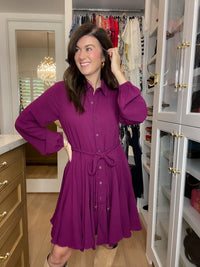 Perfect Balance Belted Dress in Magenta