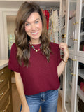 Cozy in the South Short Sleeve Sweater in Burgundy
