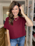 Cozy in the South Short Sleeve Sweater in Burgundy