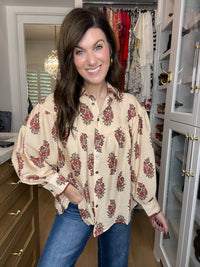 Catching Glances Floral Button Down in Cream