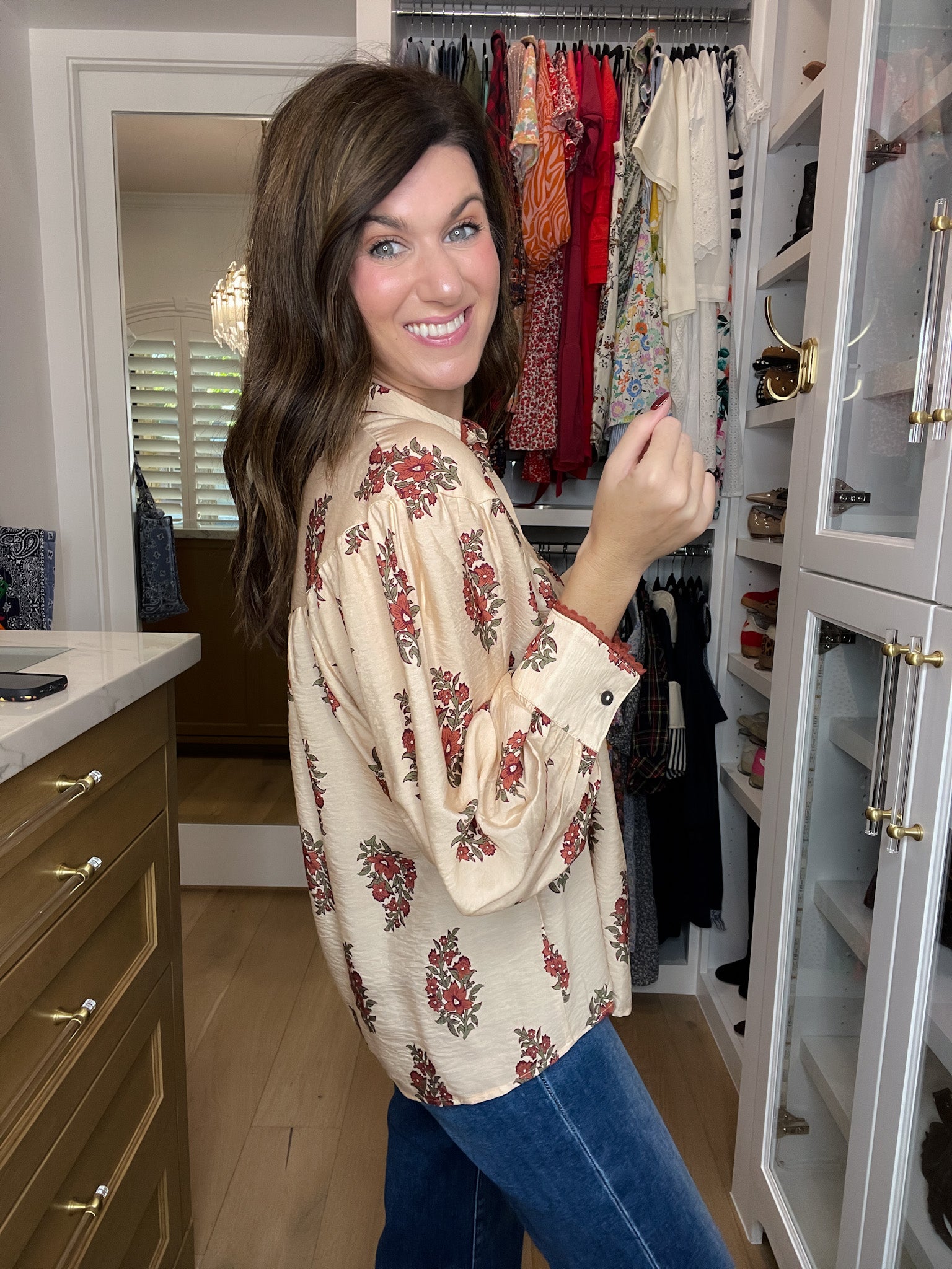 Catching Glances Floral Button Down in Cream