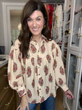 Catching Glances Floral Button Down in Cream