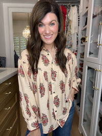 Catching Glances Floral Button Down in Cream