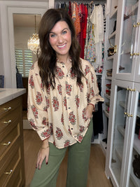 Catching Glances Floral Button Down in Cream