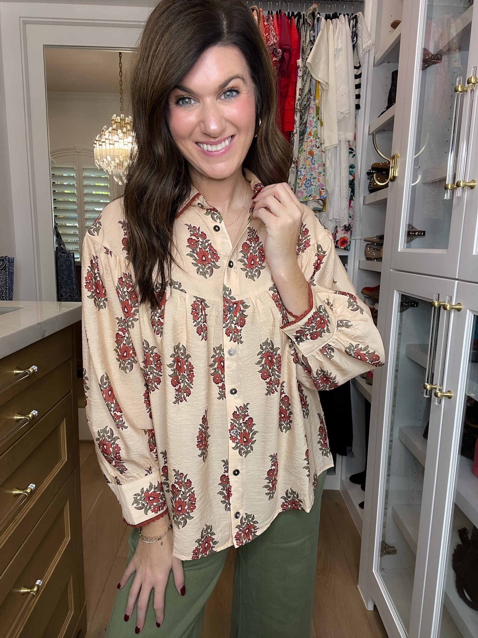 Catching Glances Floral Button Down in Cream