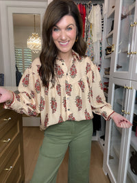 Catching Glances Floral Button Down in Cream