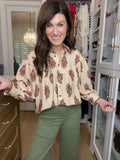 Catching Glances Floral Button Down in Cream