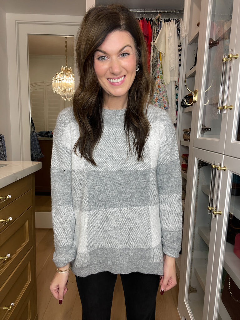 Frosted Plaid Sweater in Gray