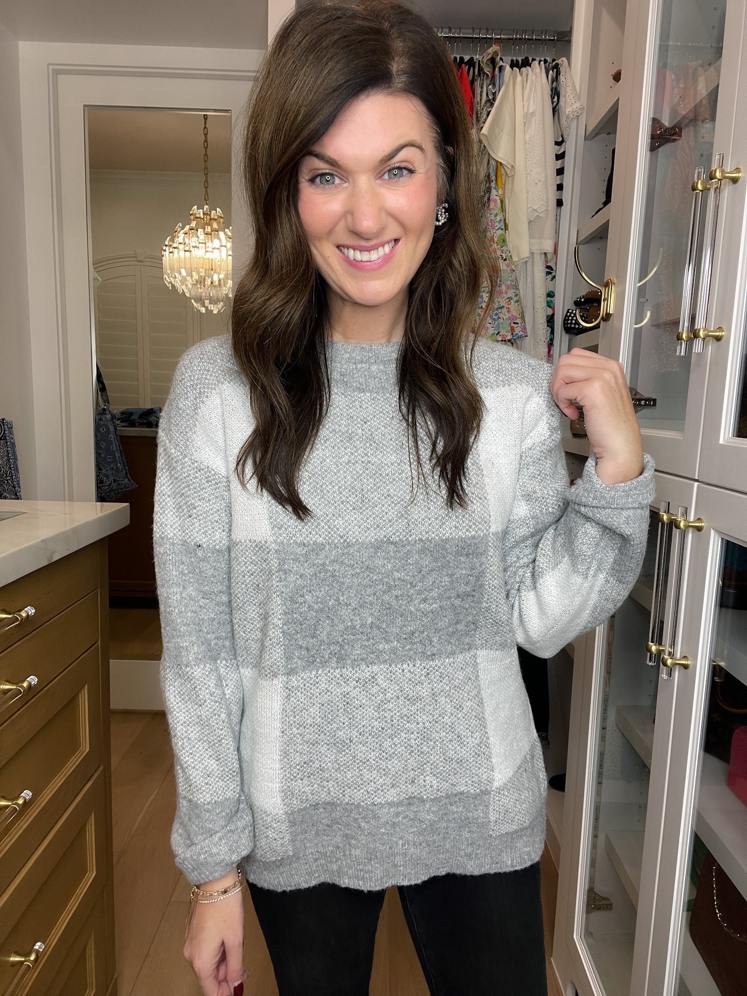 Frosted Plaid Sweater in Gray