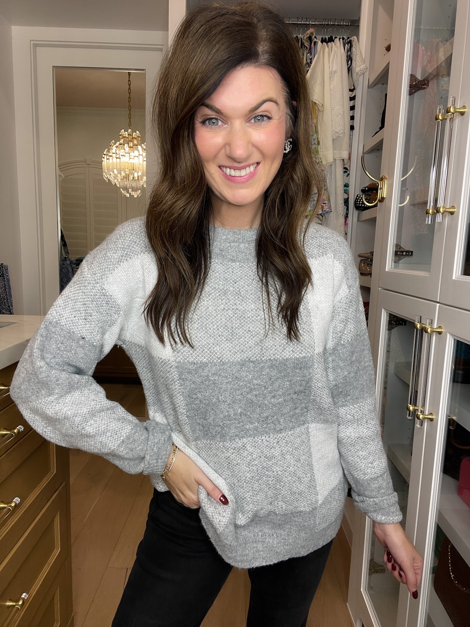 Frosted Plaid Sweater in Gray