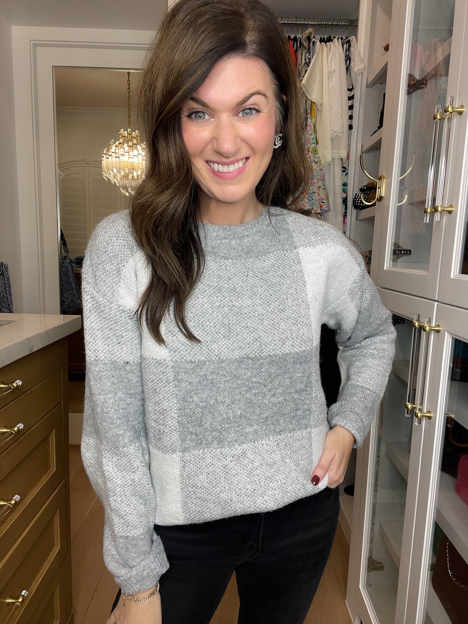 Frosted Plaid Sweater in Gray