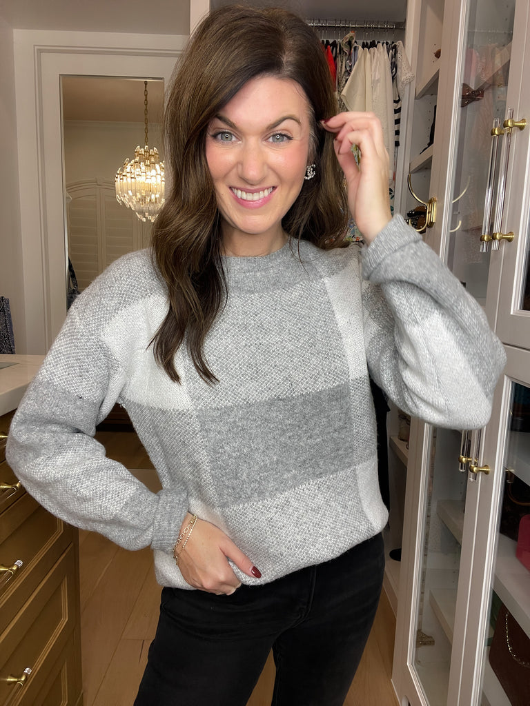 Frosted Plaid Sweater in Gray