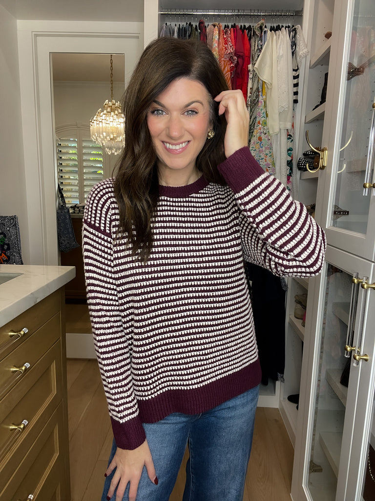 Cozy Lineup Sweater in Burgundy