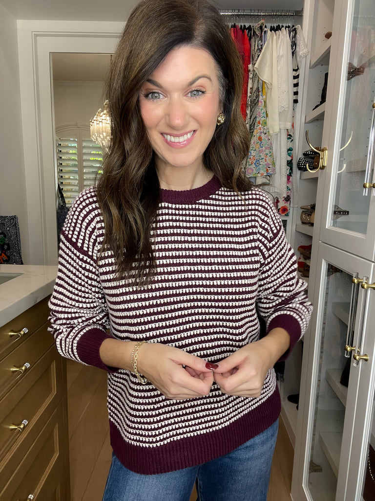 Cozy Lineup Sweater in Burgundy