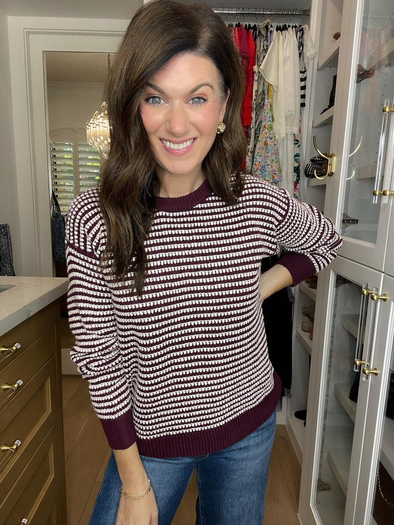 Cozy Lineup Sweater in Burgundy