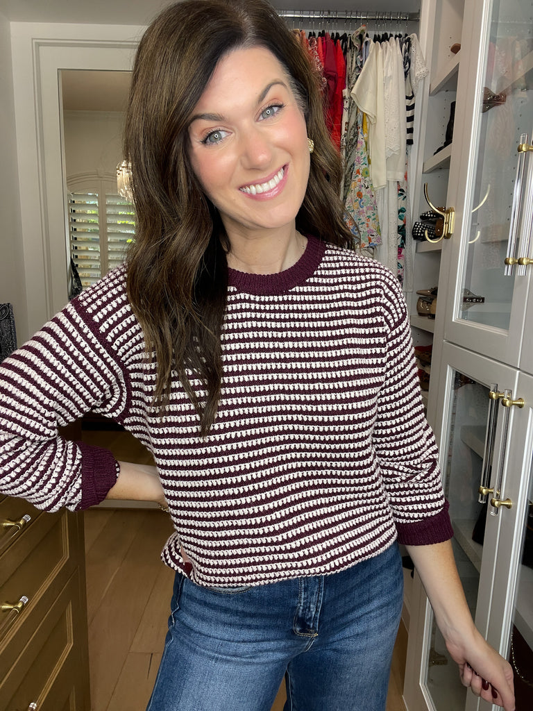 Cozy Lineup Sweater in Burgundy