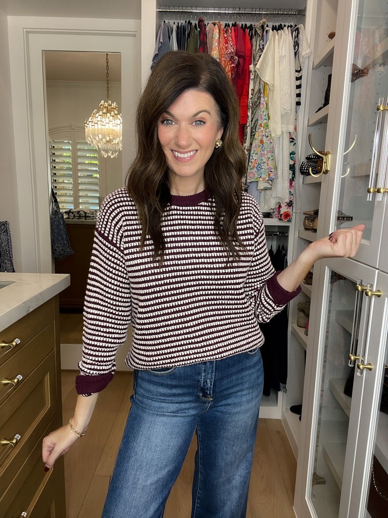 Cozy Lineup Sweater in Burgundy