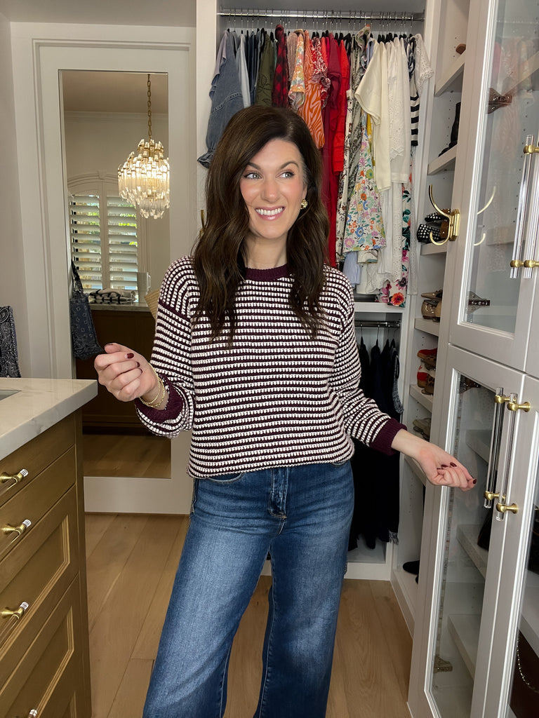 Cozy Lineup Sweater in Burgundy