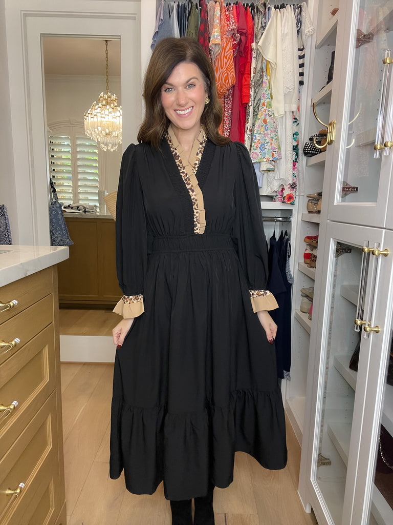 Evening Charm Midi Dress in Black