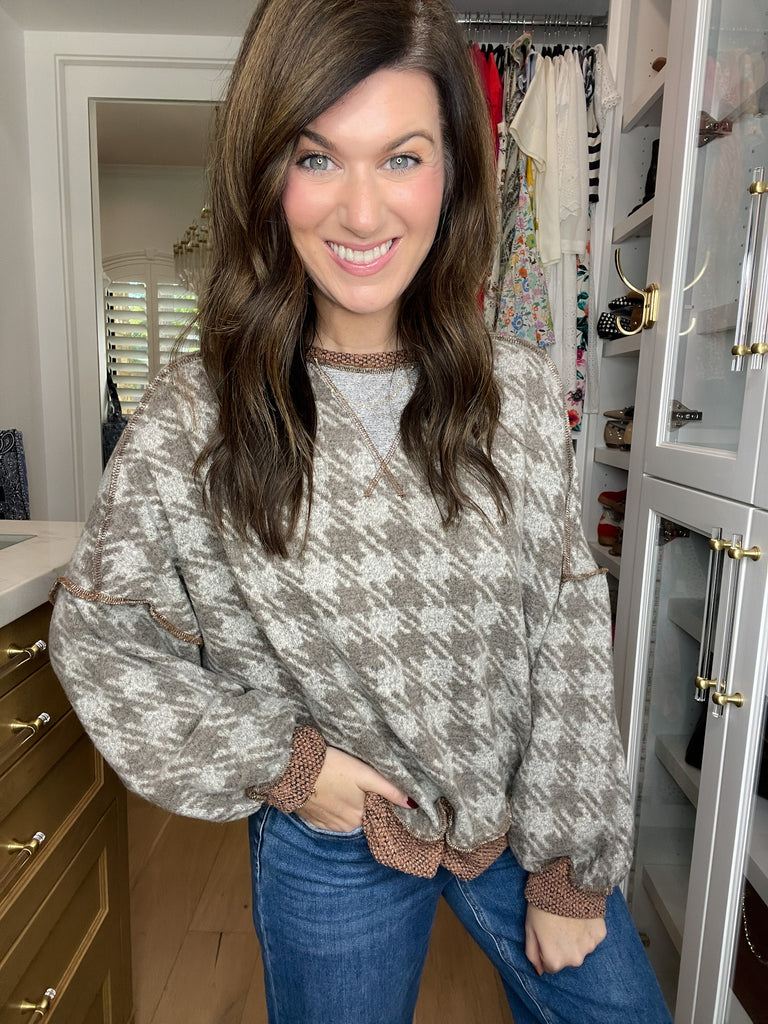 Comfy Cottage Houndstooth Pullover