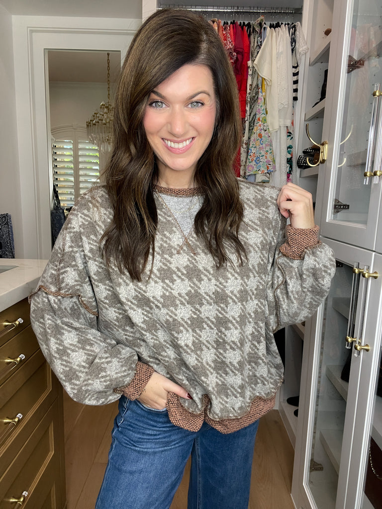 Comfy Cottage Houndstooth Pullover