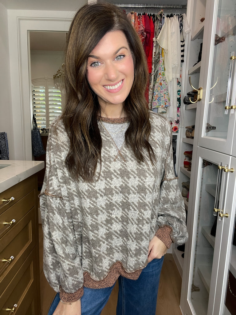 Comfy Cottage Houndstooth Pullover