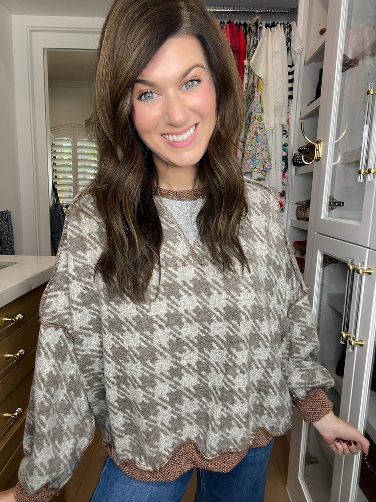 Comfy Cottage Houndstooth Pullover