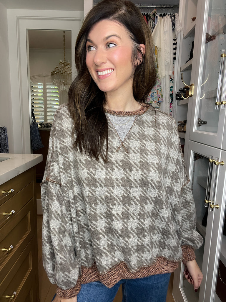 Comfy Cottage Houndstooth Pullover