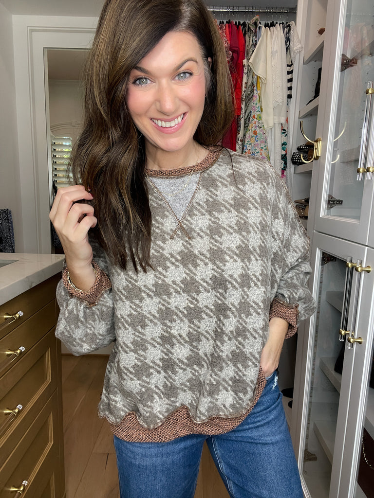 Comfy Cottage Houndstooth Pullover