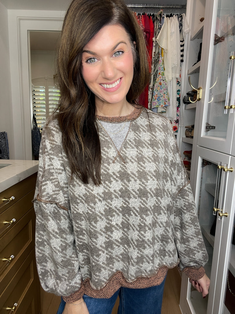 Comfy Cottage Houndstooth Pullover