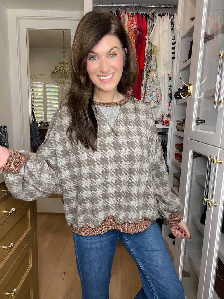 Comfy Cottage Houndstooth Pullover