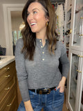 Simple Charm Knit Henley in Charcoal